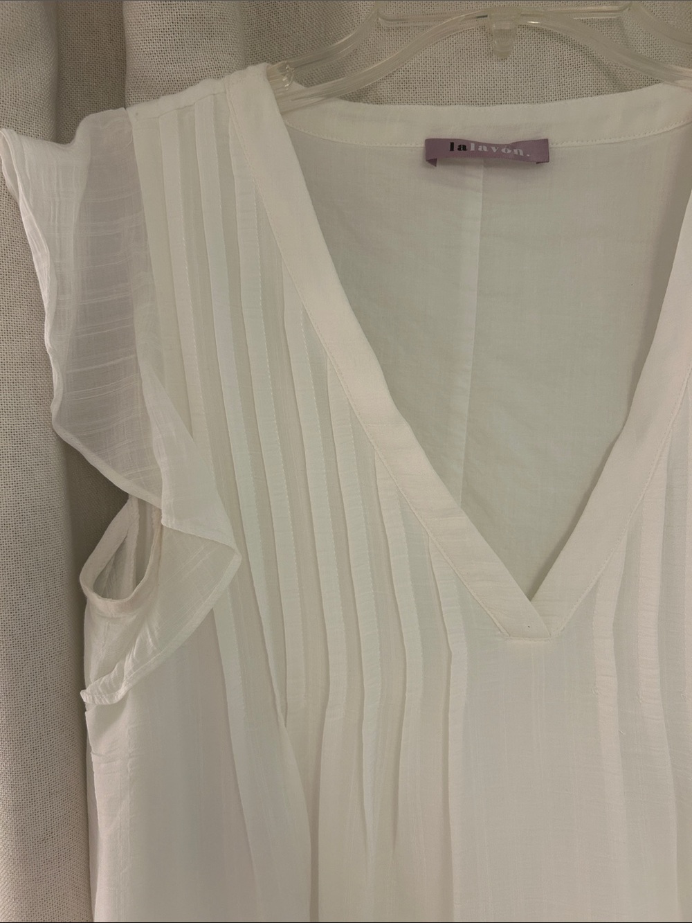 White V-Neck Pleated Flutter Sleeve Dress - Picture 2 of 3